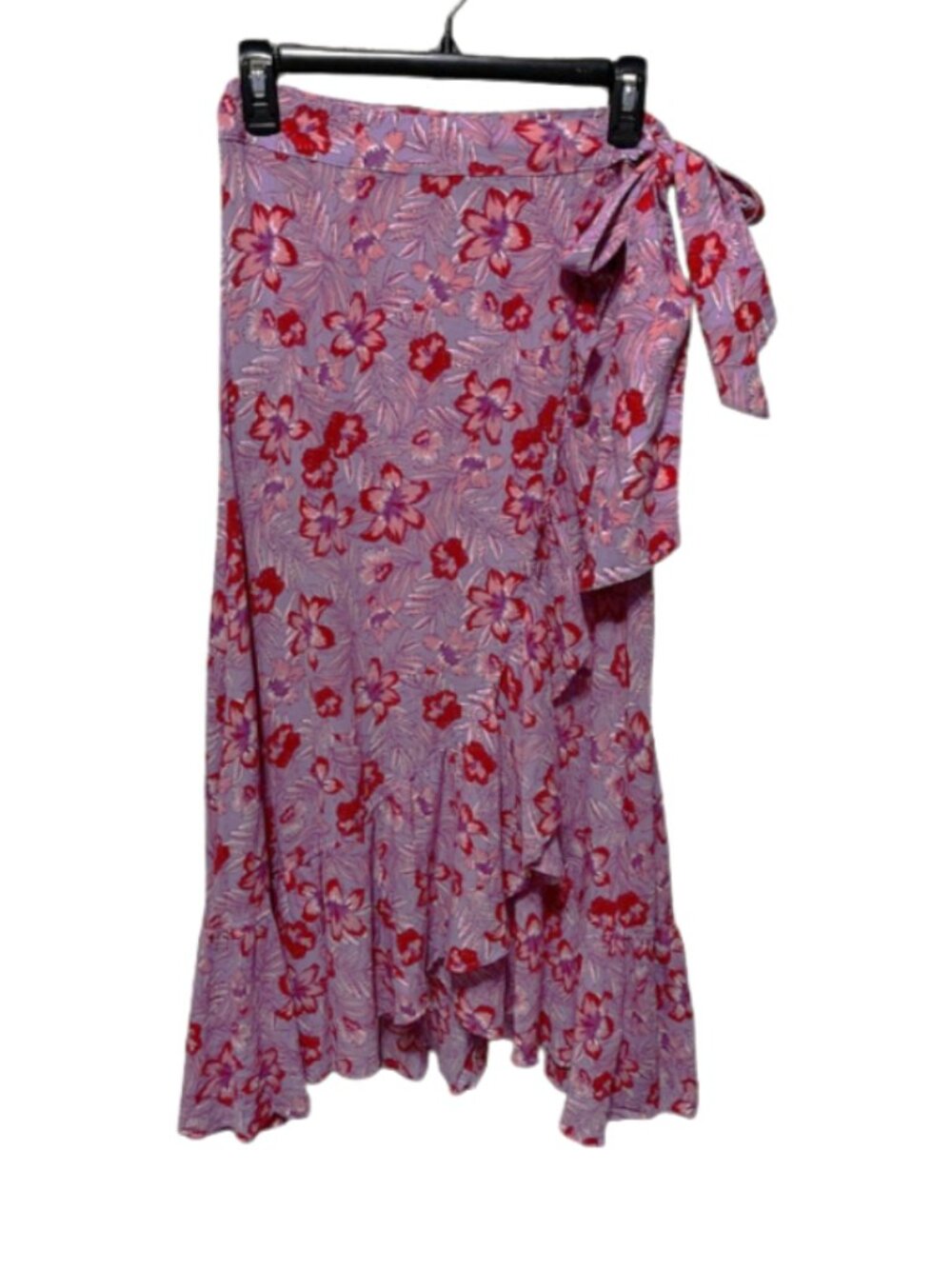 Draper James Lavender Red/Orange Floral Ruffle Wrap Maxi Skirt Size X-Small